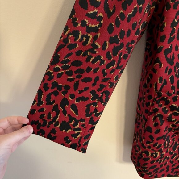 Susan Graver Women Plus SZ 2X Red Cheetah Print 1-Button Lined Blazer Jacket - Picture 3 of 10